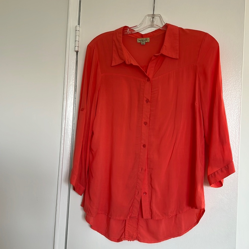 Summery soft coral rayon shirt with embroidery detail in the back